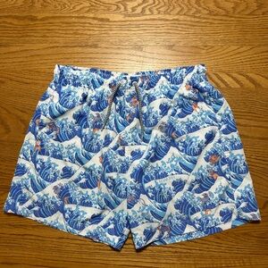 Men's Boardies Apparel Wave Print Swim Trunks in Blue and White Size L